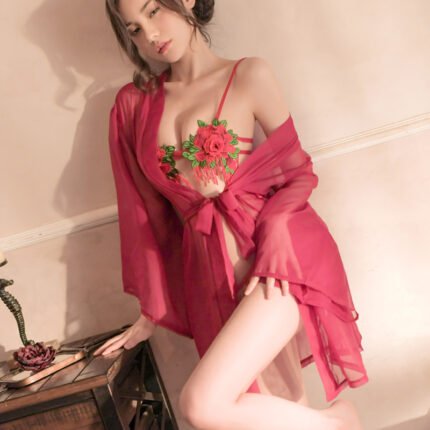 【情趣内衣】玫瑰刺绣三点式睡袍套装 佐卡莲/ZOCOA4071041